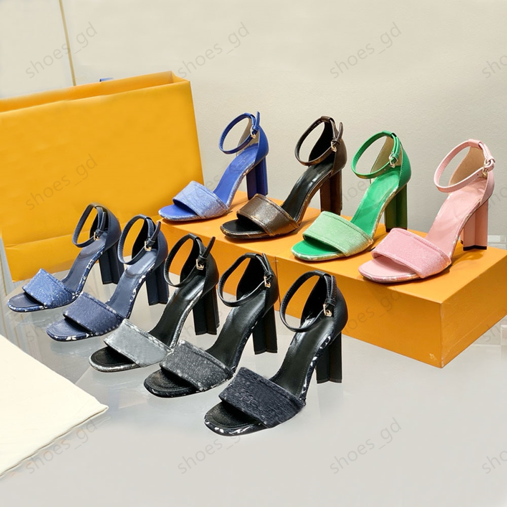 High quality Chunky heels slingback sandals ankle strap High-heels dress shoes pumps leather Luxury designer heels Evening shoes Office shoes 8cm Bring box