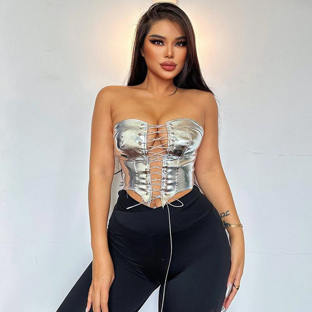 2024 Fashionable Trendy Sexy Lace Up Girl Top With Waist And Cardigan Looks Thin and Small Tank 250319