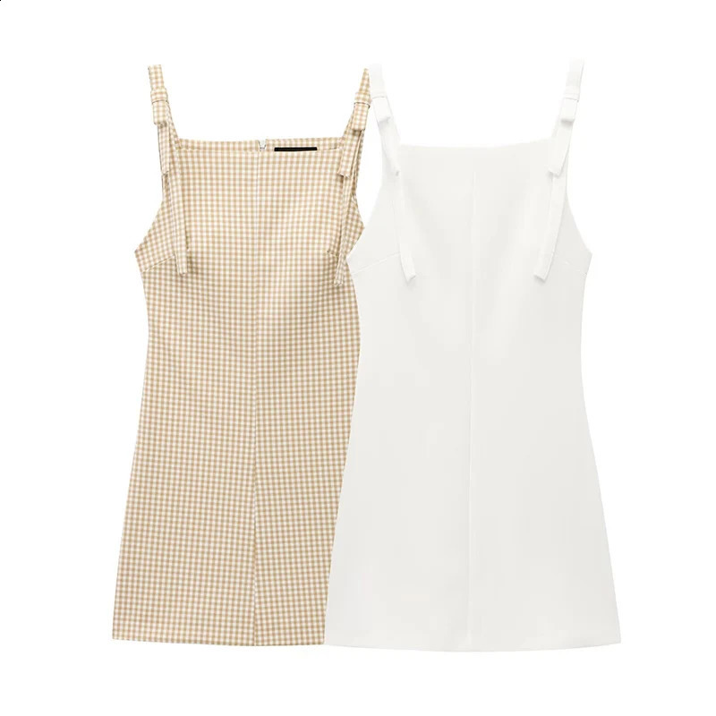 RAFZNB Straight Collar Short Dresses For Women Fashion Bow Strap Decoration Sleeveless Female Elegant Party 250319