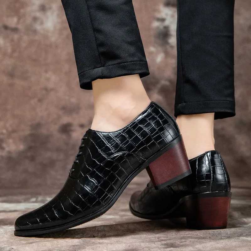 Luxury High Heel Shoes Men Classic Black Pointed to Dress Shoes For Men Wedding Formal Shoes Oxford Leather Social Shoes MaleXJ250319