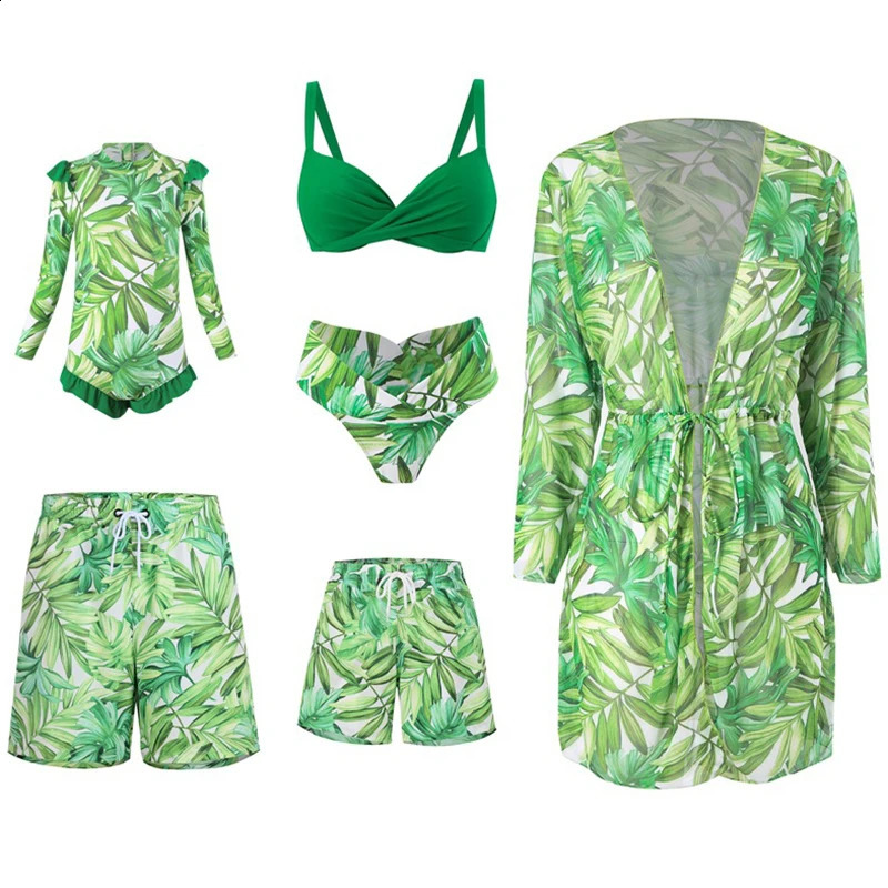 Summer Family Matching Outfits Look Mother Daughter Bikini Swimsuits Mommy And Me Clothes Dad Son Swimming Trunks 250319