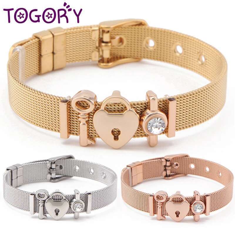 Fashion Stainless Steel Mesh Bracelets Original Lock Key Beads Buckle Keeper Bracelets For Women Men Friend Jewelry Gift