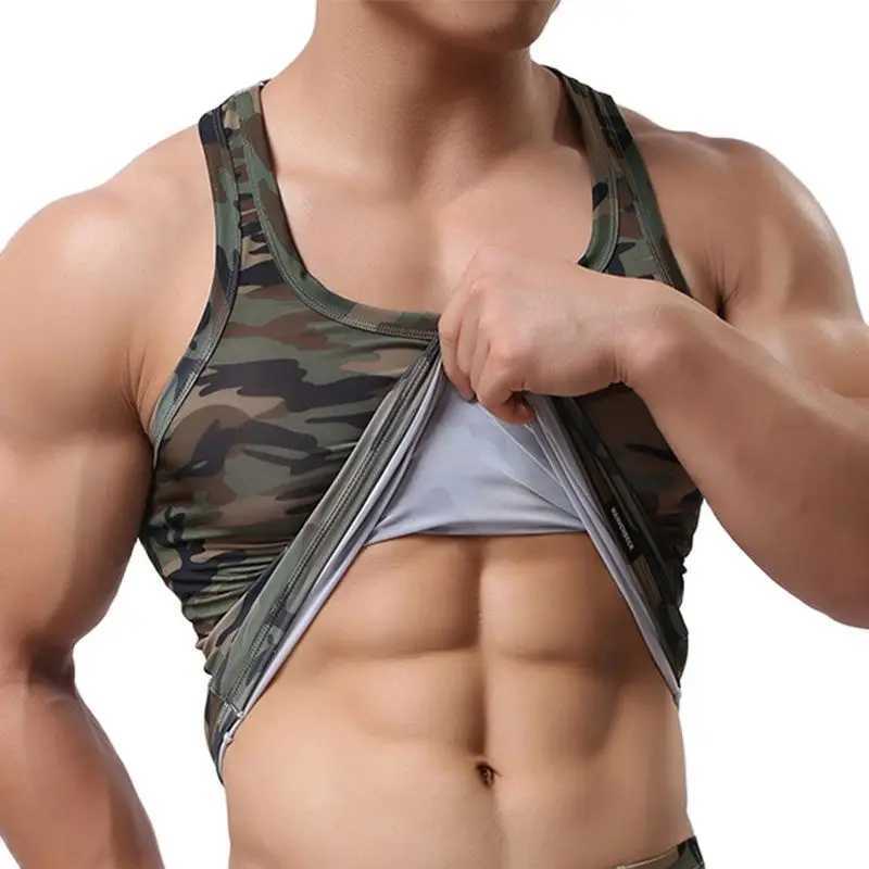 CLEVER-MENMODE quick drying mens tank top sleeveless fitness shirt camouflage single shoulder strap fitness vest elastic clothingT250318