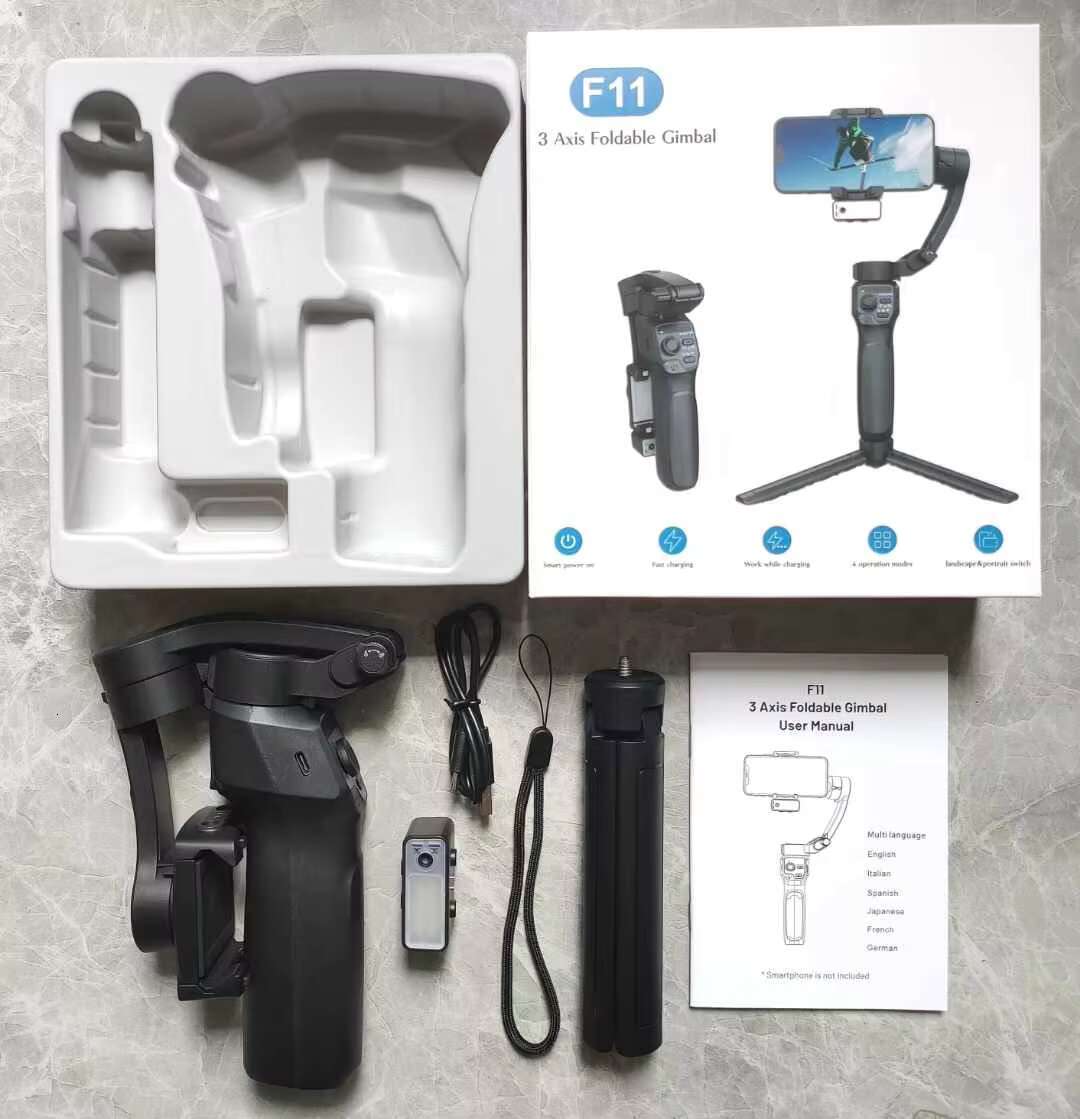 Factory Supply Smooth 3 Axis Gimbal Stabilizers 360 Ai Handheld Selfie Stick F11 for Mobile and Action Camera with Long Lifetime
