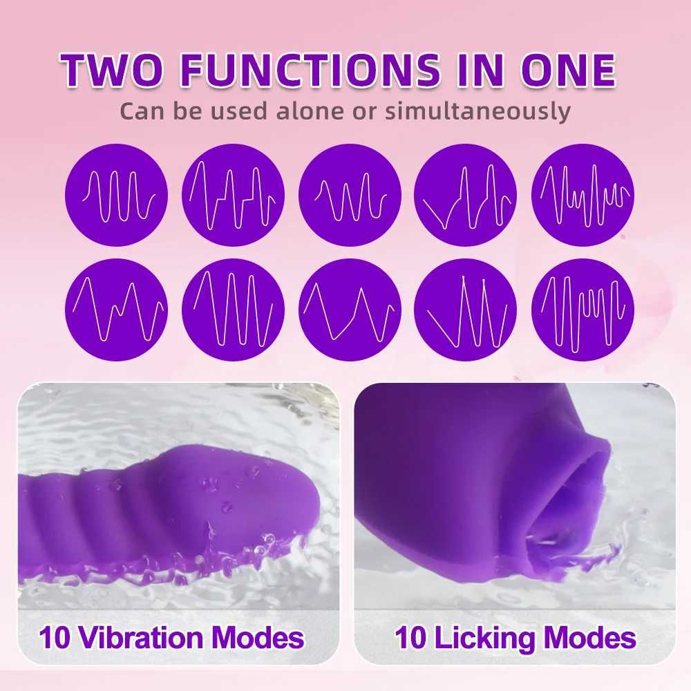 Female vibrator 2-in-1 licking male clitoral stimulator G-Spot powerful vibration fake penis stick female clitoral suction cup adult sex toy W250319