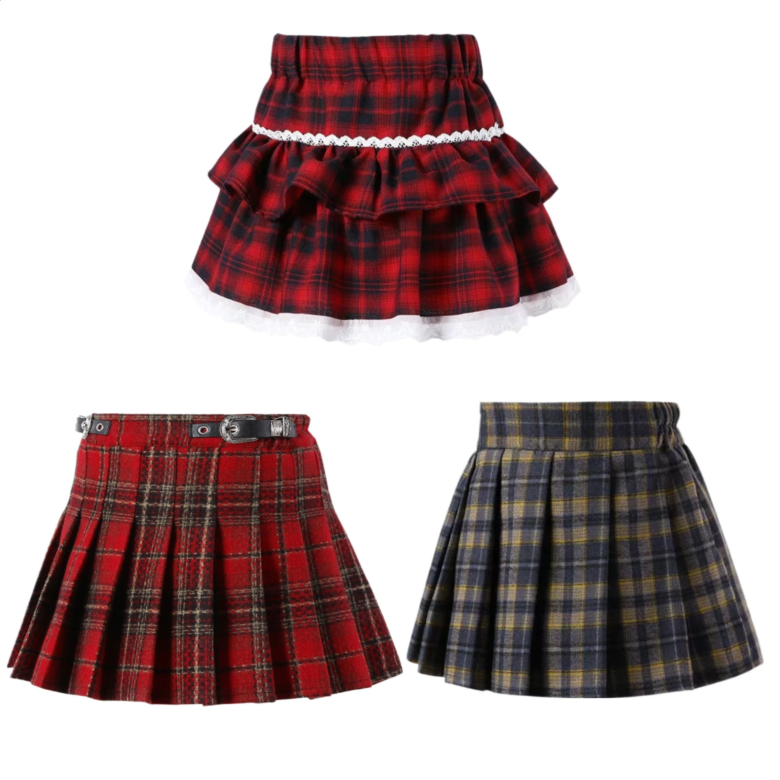 Plaid Skirt for Girls 2025 Fashion All-match Red Short Princess Skirt Casual A-line Teen School Children Skirt 8 10 12 Years 250319