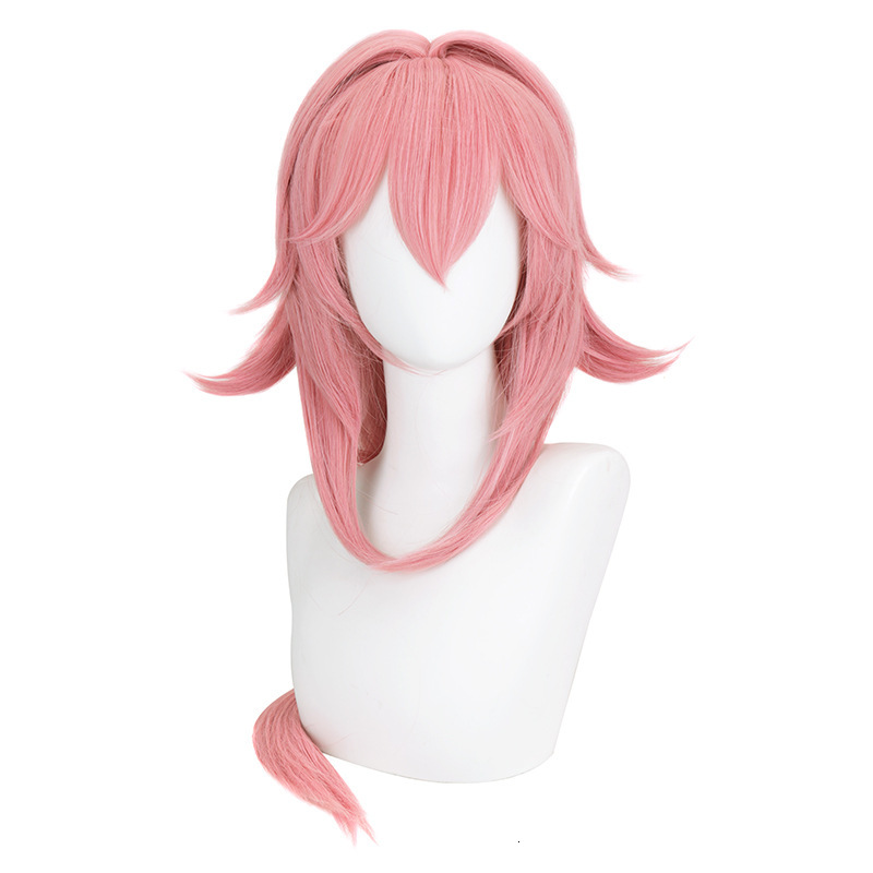 Genshin Impact Eight Fold Godson Cos Wife City Wig Imitation Scalp Both Sides Of The Curl Up Pink Long Straight Hair