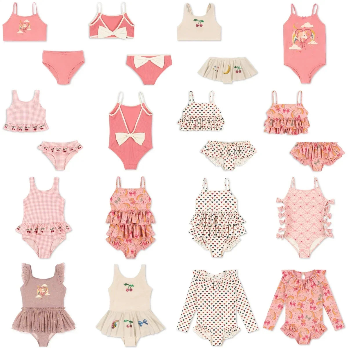 Kids Swimwear Sets 2025 KS Summer Toddler Baby Girls Swimsuits One Piece Cute Print Holiday Outwear Bikini Clothes 250319