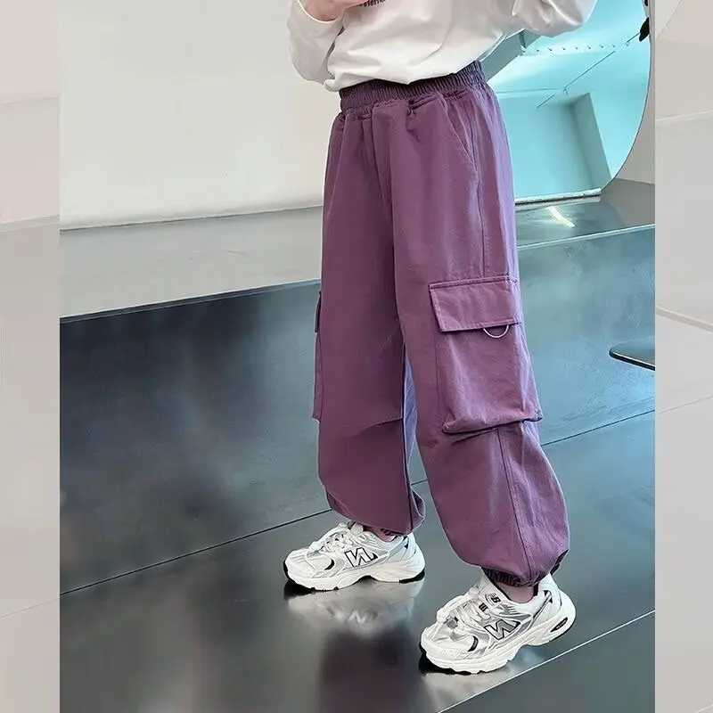 Teenage girl cargo pants childrens Trouser wide leg pocket pants spring and summerT250318