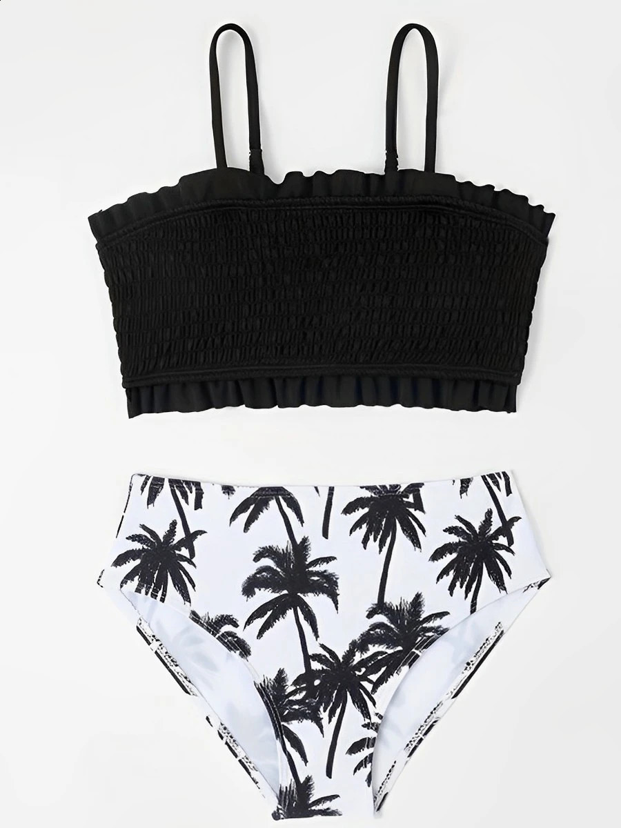 Print Strappy High Waist Bikini Girls Swimsuit Kids Swimwear Female Childrens Bathers Bathing Swimming Swim Suit Beachwear 250319