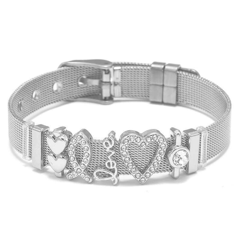 Stainless Steel Crystal Heart Love Beads Bracelets Original DIY Mesh Keeper Bracelets Bangles For Women Men Fashion Jewelry Gift
