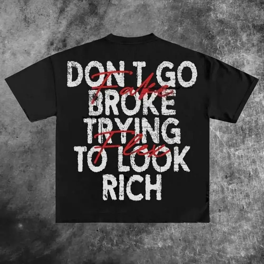 Dont give up trying rich looking graphic prints for casual 100% pure cotton T-shirts for mens Y2K retro oversized T-shirts for womens tops 250317
