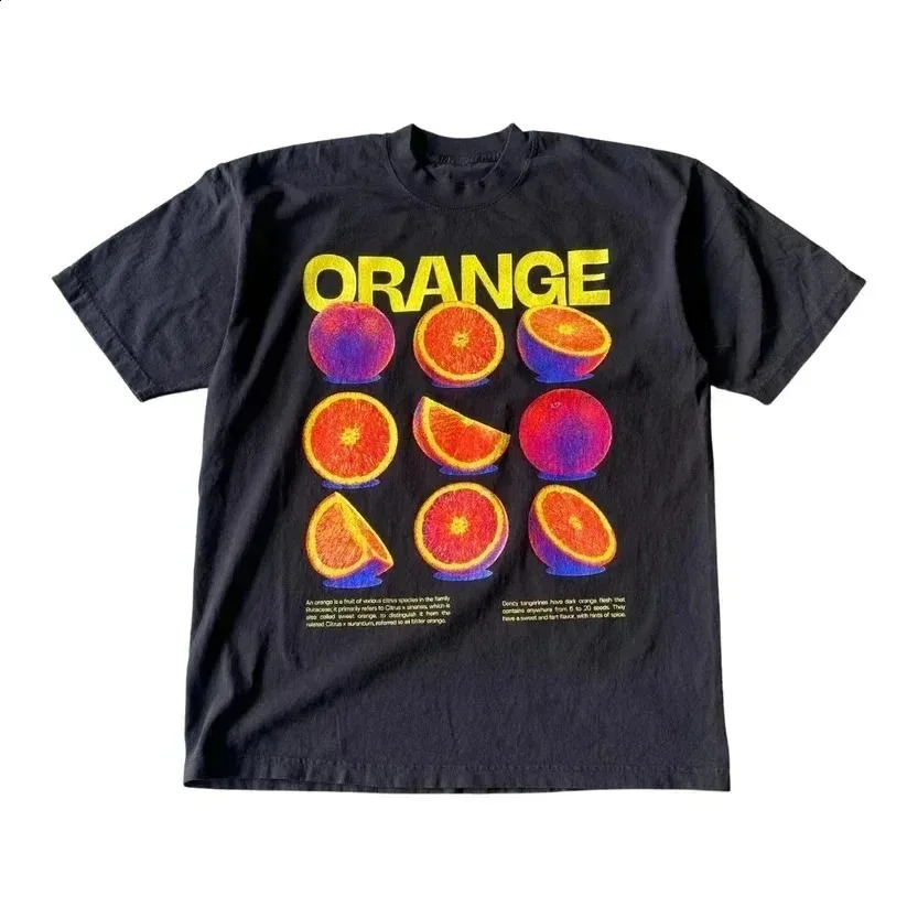 Summer retro mens T-shirt fun fruit print top cotton short sleeved casual womens street clothing round neck T-shirt top 250317
