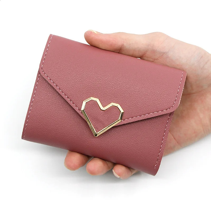 Korean version of womens wallet short heart-shaped three fold womens wallet multi card slot machine zero wallet womens wallet 250318