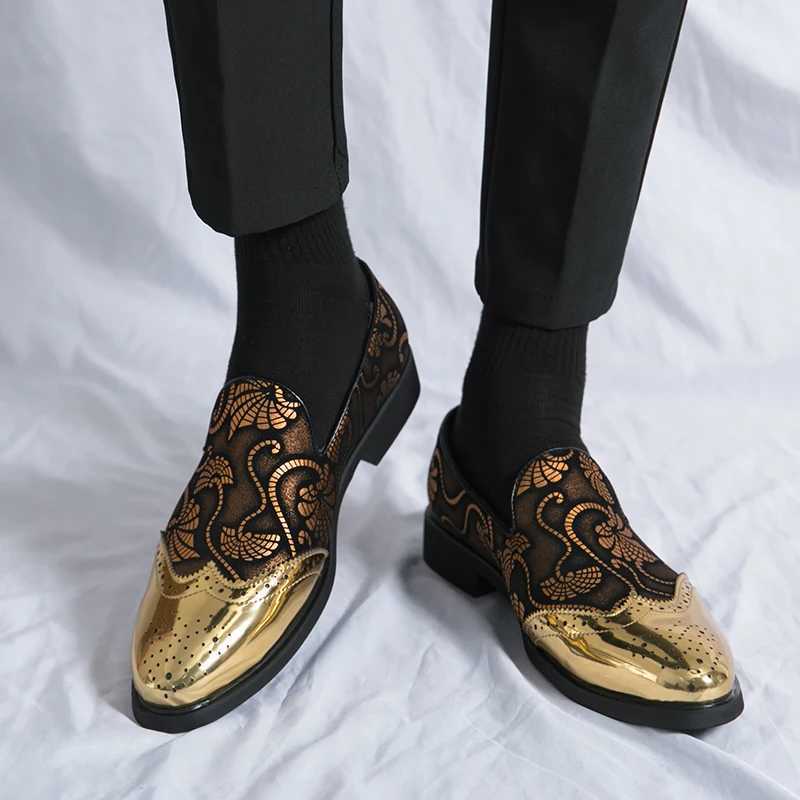 Mens dresses leather shoes mens classic gentlemens wedding ball shoes luxurious British gold blue countryside pattern Oxford HombreXJ250319
