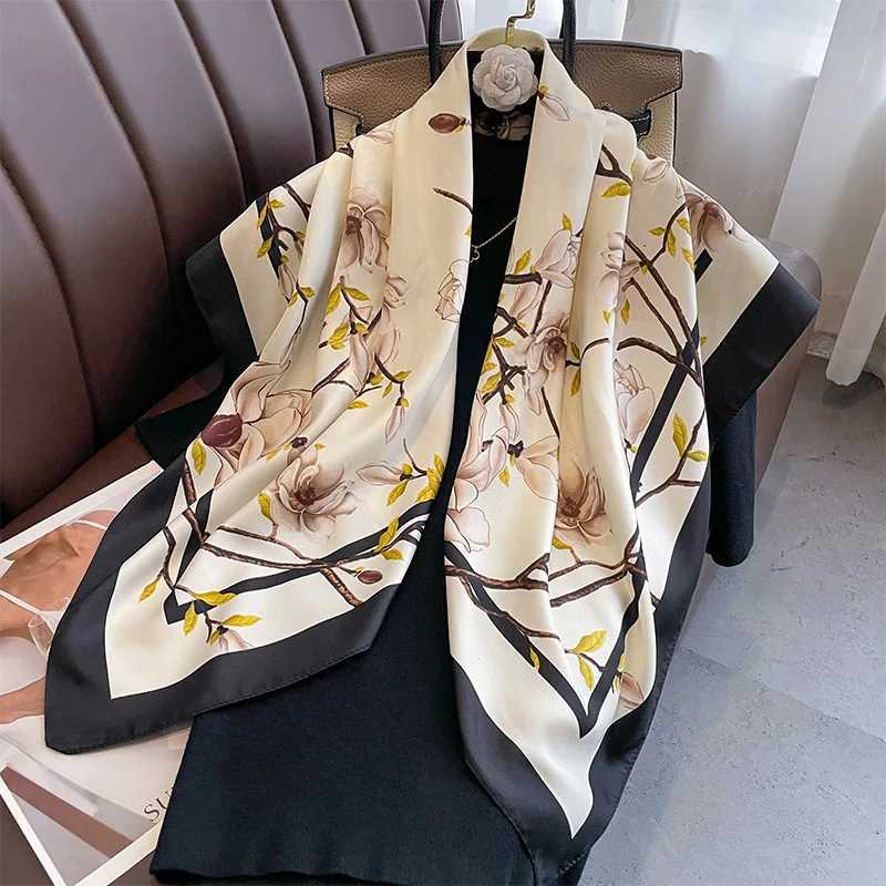 Wens printed headscarf large scarf 90cm simulated silk scarf fashionable floral pattern scarf shawl thin packaging scarf X250319