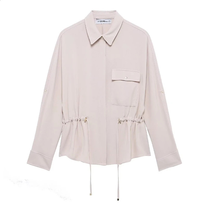 Willshela Womens Fashion Pocket Khaki Brushed Single Chest Shirt Retro Collar Long Sleeve 250319