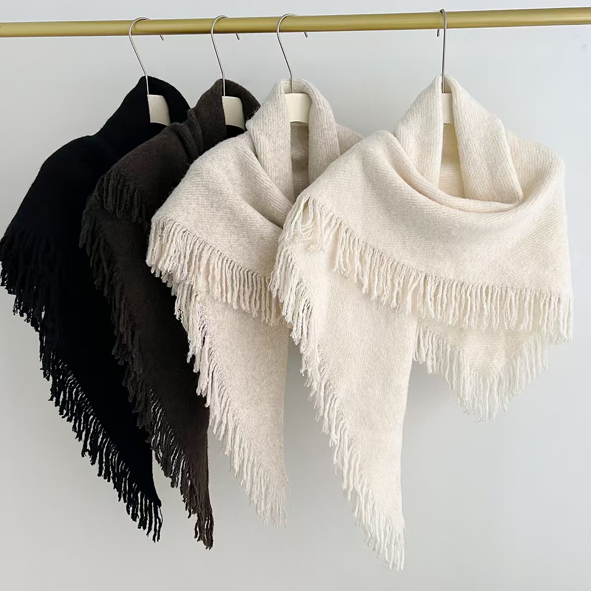 K170 2024 new autumn and winter fashion all-match solid color tassel triangle shawl female warm neck protection advanced simple scarf