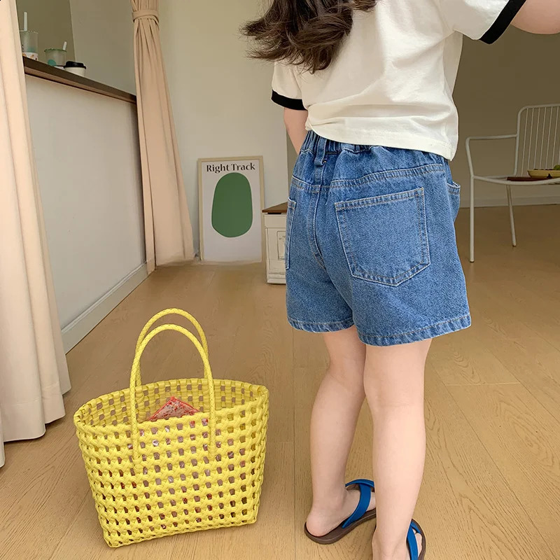 Summer 2025 Kids solid color denim shorts fashion Girls all-match casual shorts 250319