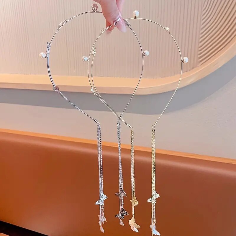 Elegant Shiny Butterfly Fringe Hair Accessory Embellished with Water Drops Ideal for All Events