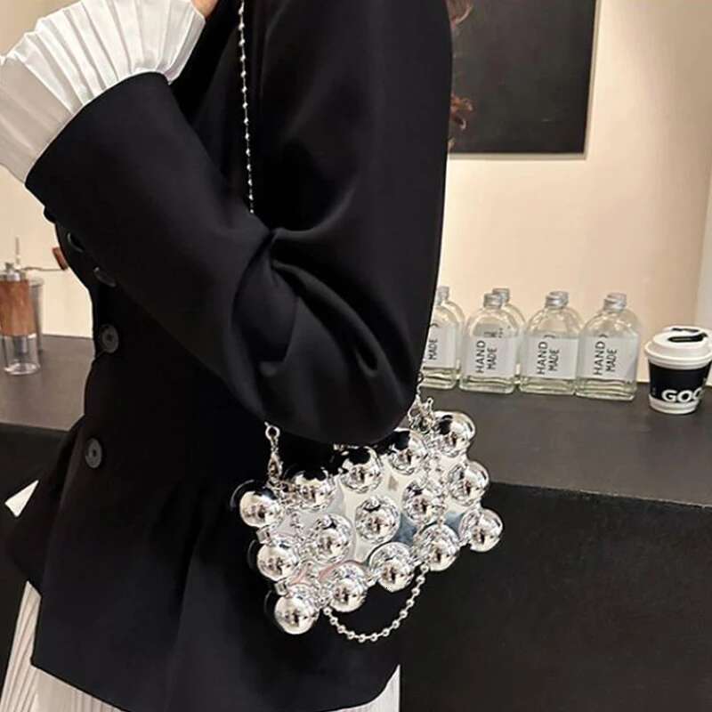 Acrylic Metallic Evening Handbags For Women 2024 Trend Designer Plating Square Bubble With Top Handle Shoulder Bags