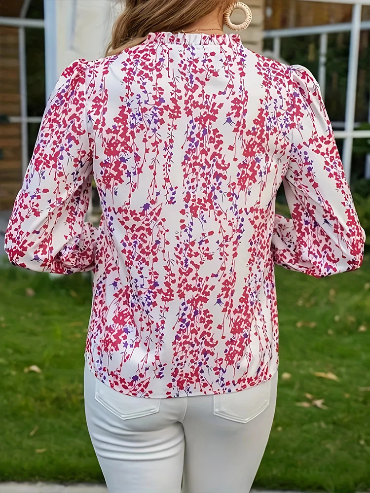 Fashionable Elegance Womens Spring Summer Casual Floral Lace Sleeve VNeck Shirt Elegant Style Leaf Edge Detail 250319