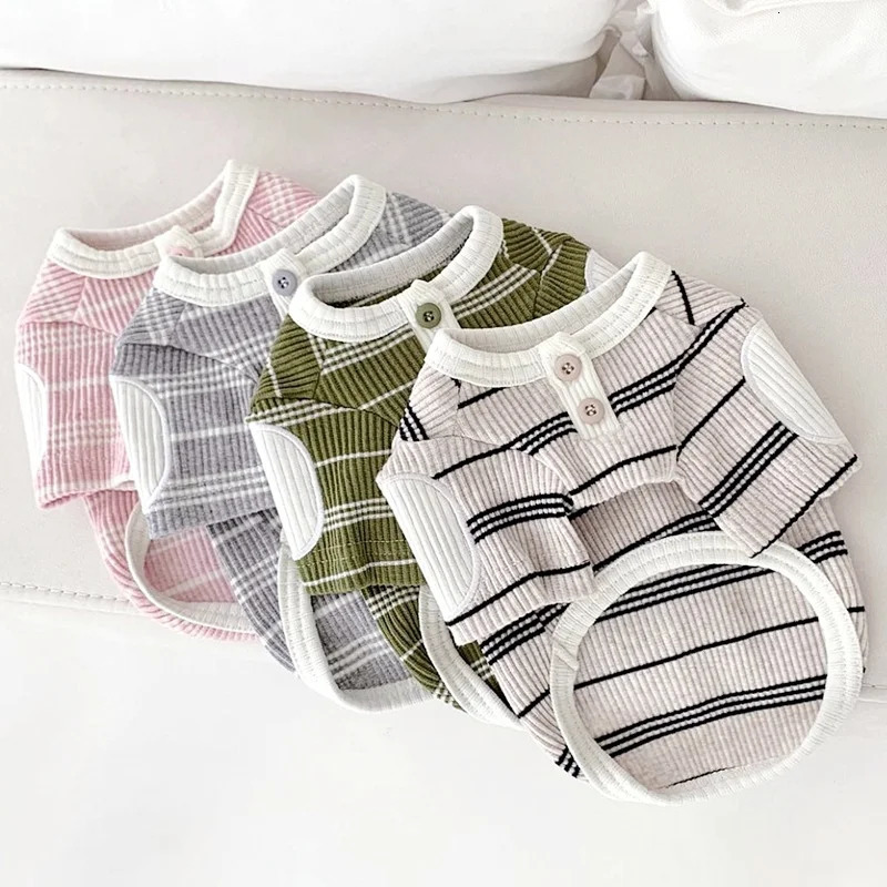 Spring Dog striped shirt dog outfit cute bear print puppy drawstring breathable cat shirt soft pet vest Chihuahua clothing 250318