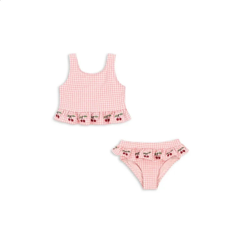 Girl Swimwears Checkered Cherry Baby Swimwear Kids Vacation Sunscreen Swimsuits Bikini Teen Swimsuit for Girls Bikinis Mayo 250319