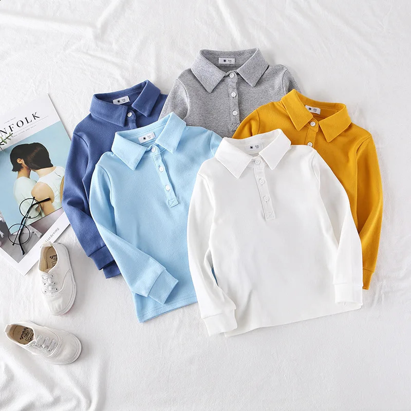 Spring Autumn Children Boys Polo Shirts Cotton Solid Turn Down Collar Shirts For Boys 1-8Y Kids Baby Boys Long Sleeve Undershirt 250319
