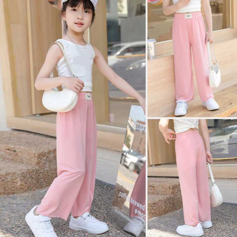Girls loose wide leg pants thin cool sports pants summer childrens pleated straight pants childrens casual pants for ages 3-12T250318