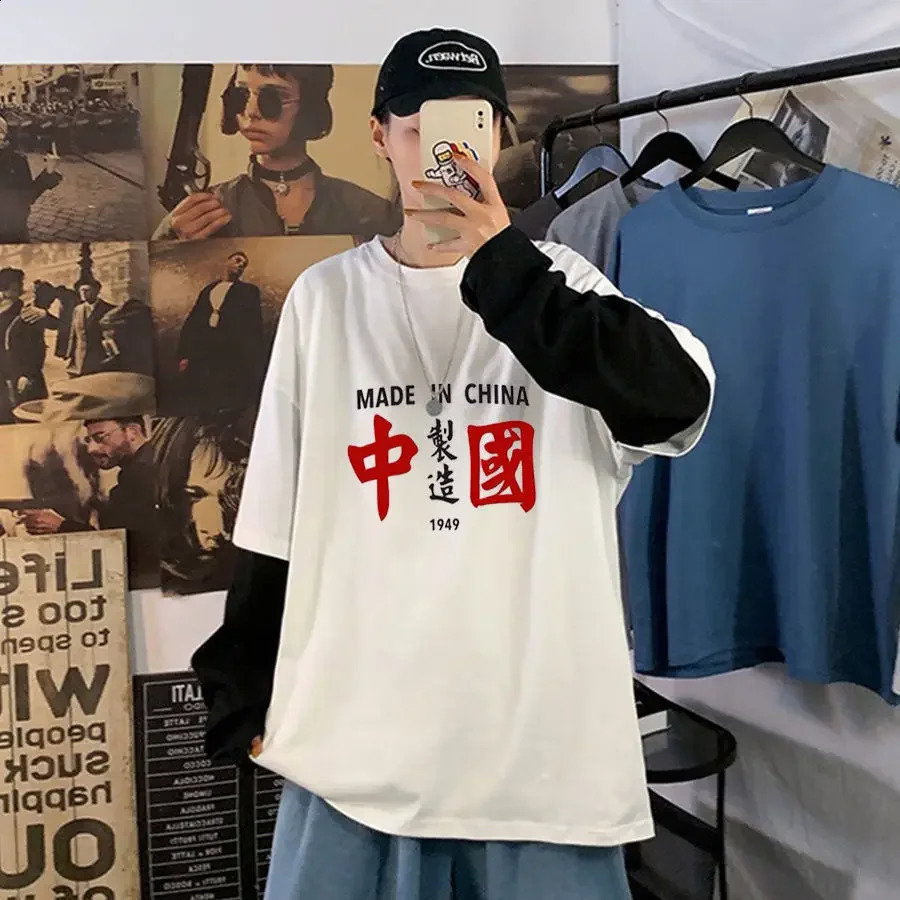 Mens Tshirt Chinese style mens 2025 spring retro clothing long sleeved printed street casual Y2k top 250319