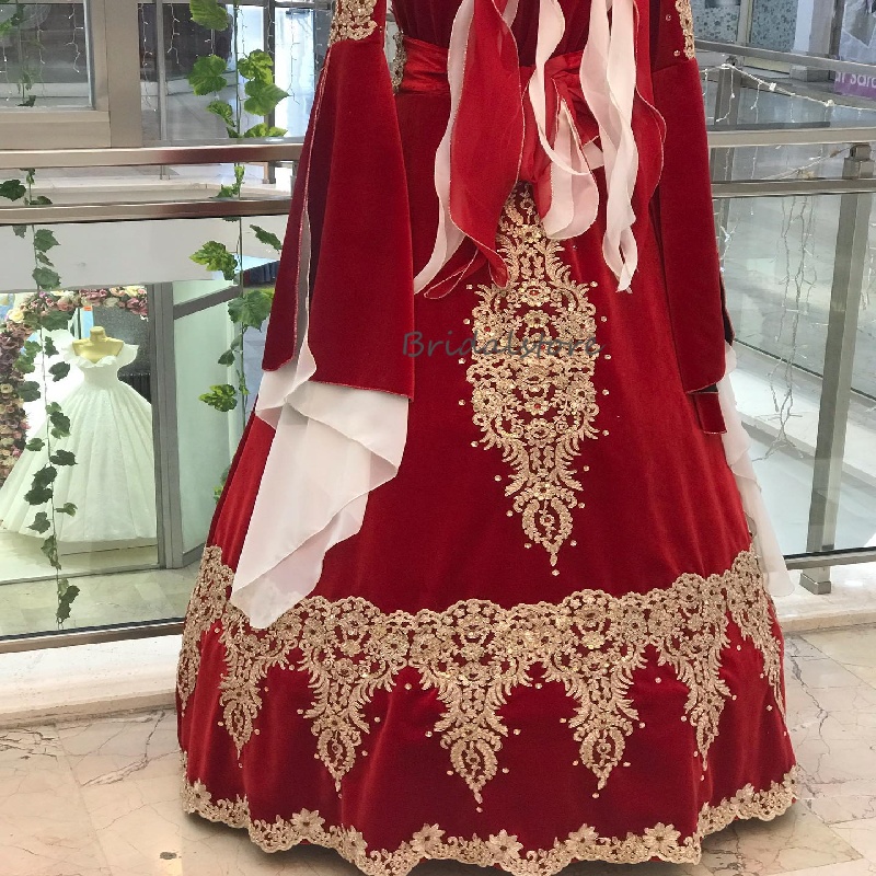 Traditional Red Turkish Wedding Dress Ottoman Style Caftan Moroocan Bride Dress Applique Lace Muslim Bridal Gown 2025 Vestido De Noiva Casamento Dubai