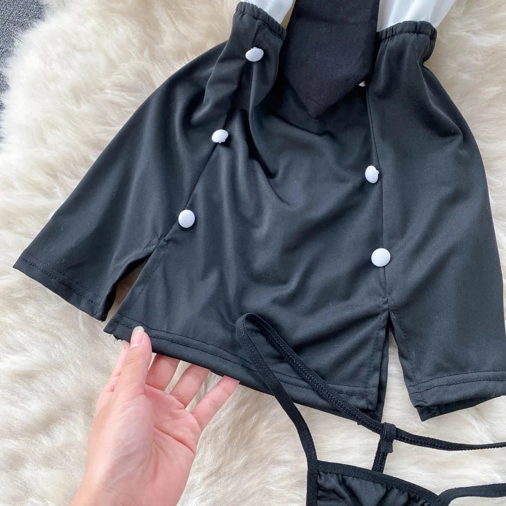 Erotic Womens Pajamas Office Role Playing Sexy Uniform Strapless Dress Ultra Thin Slit Back Short Skirt 250319