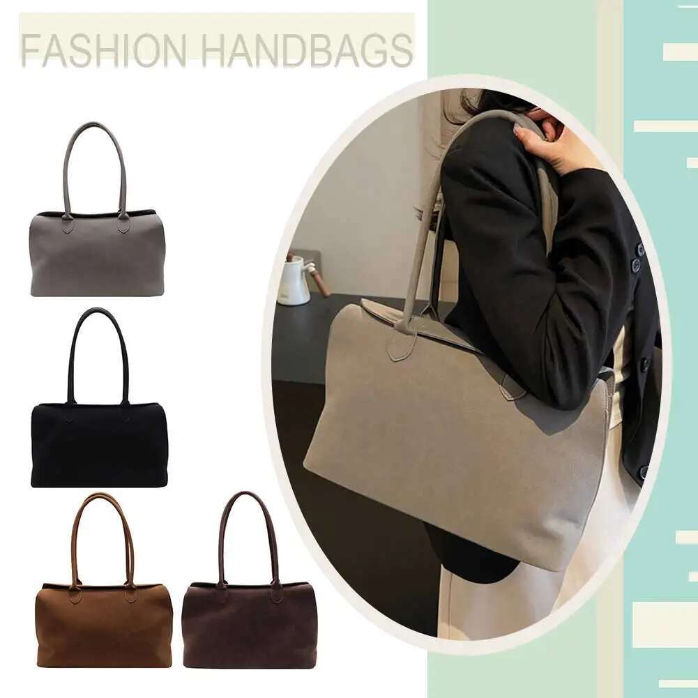 Shoulder For Women Men With Inner Pocket Retro Handbag Suede Solid Color Top Handle Trendy Satchel Work Travel Bag