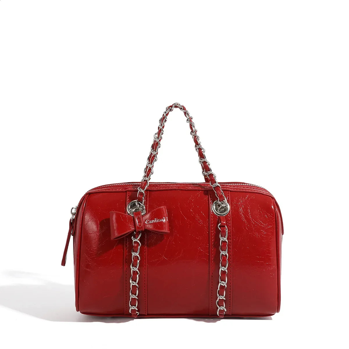 Trendy Korean Niche CrossBorder Tweed Style Boston Oil Wax Handbag Bow Silver Pillow Bag Womens UltraFine Fiber 250317