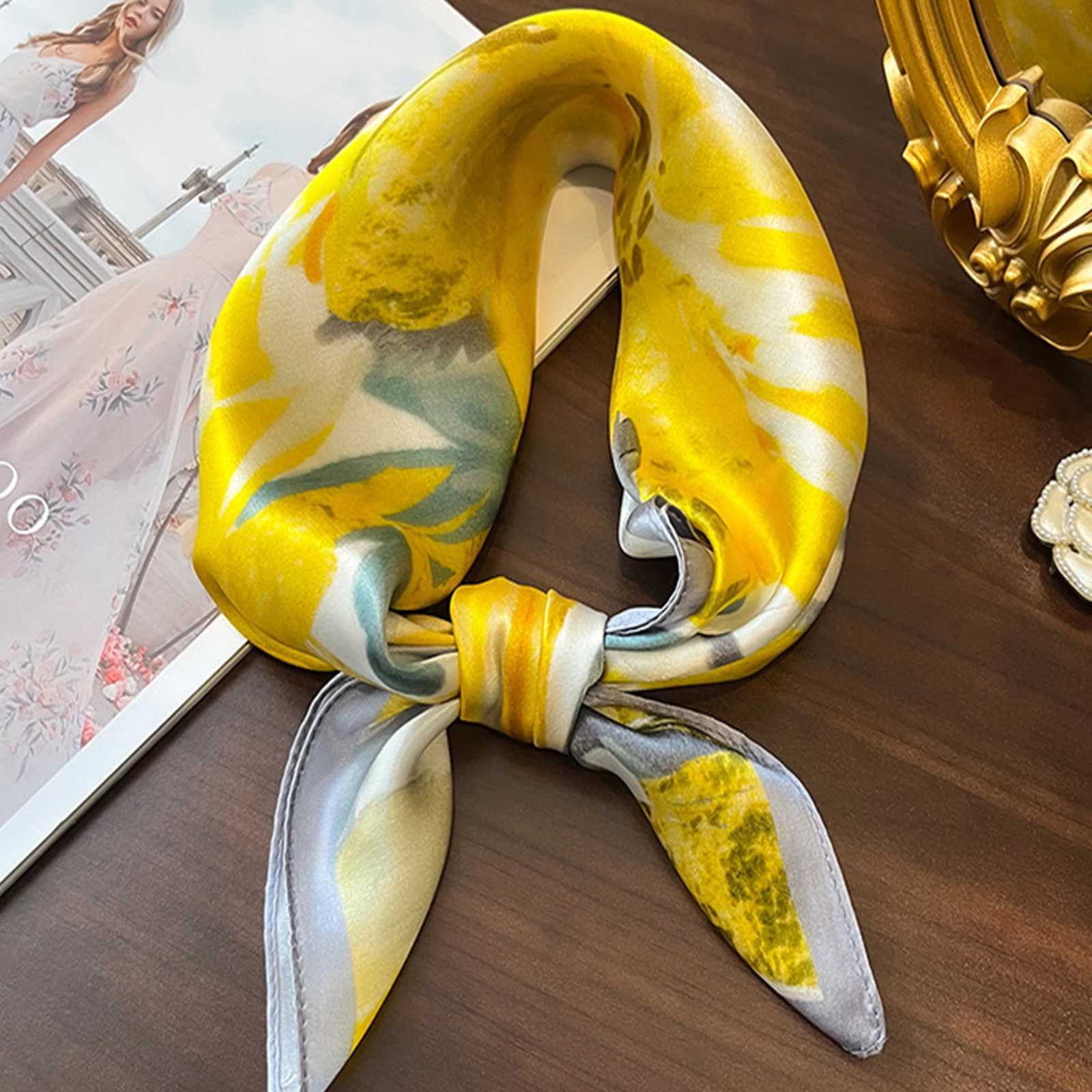 Luxury brand silk square plain scarf satin neck hair clip with soft work collar new headscarf Fem Foard X250319