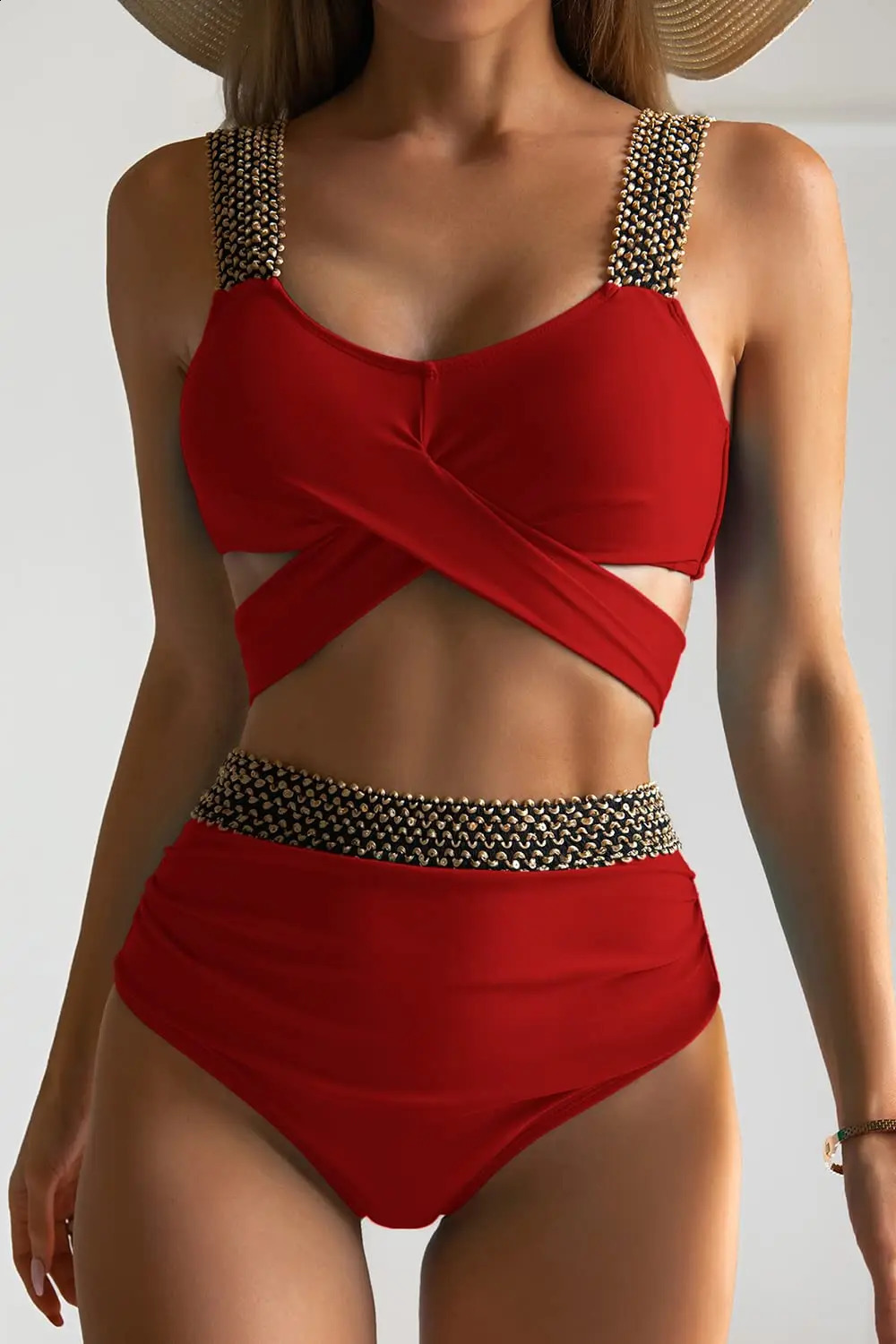Cross High Waist Bikinis Women Black Swimwear Solid Swimsuit Female Beachwear Summer Bathers Bathing Suit Swimming 250319
