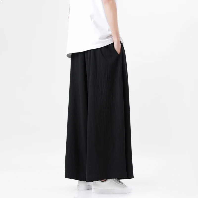 Chinese Style Harajuku Linen Cotton Linen Pants Man Japanese Kimono Pants Male Streetwear Summer Retro Wide-Leg Trousers 250317
