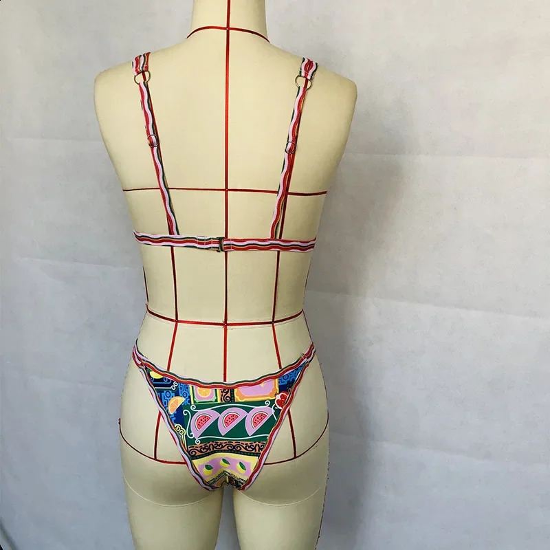 BEACHCICI Bikini 2 Piece Set Women Summer Sexy Suspender Printed High Waist Bra Backless Triangle Holiday Bathing Swimsuit 250319
