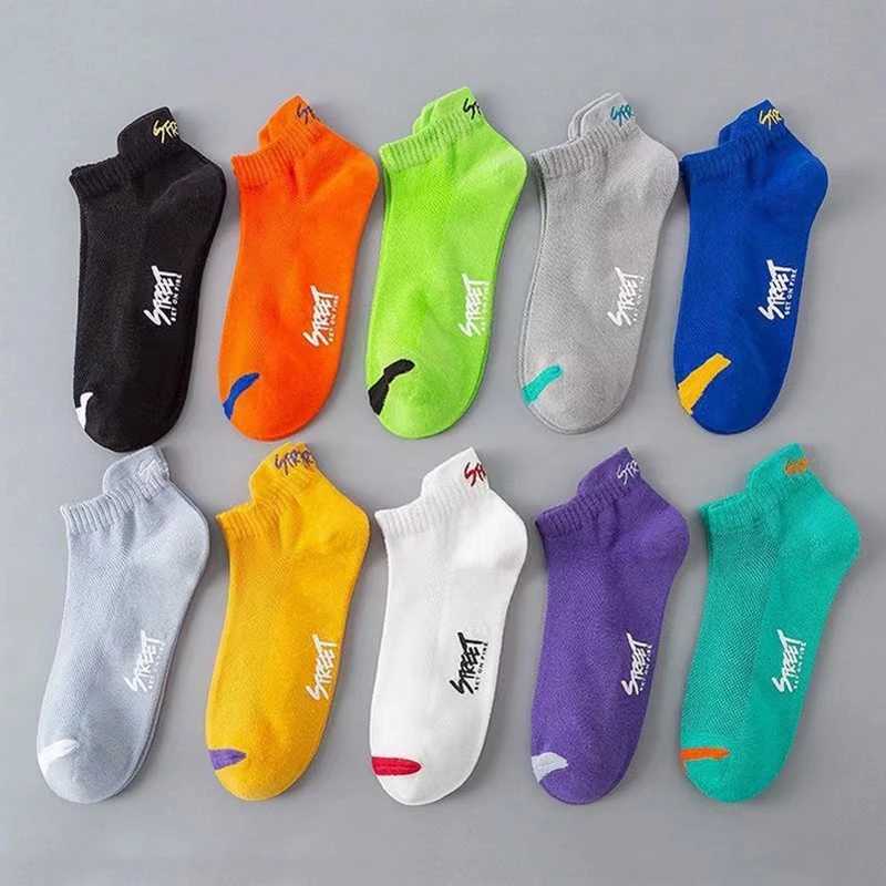 5/10 pairs of summer mens fashionable short socks anti odor sweat absorbing breathable mesh letter sports style ankle socks X250319