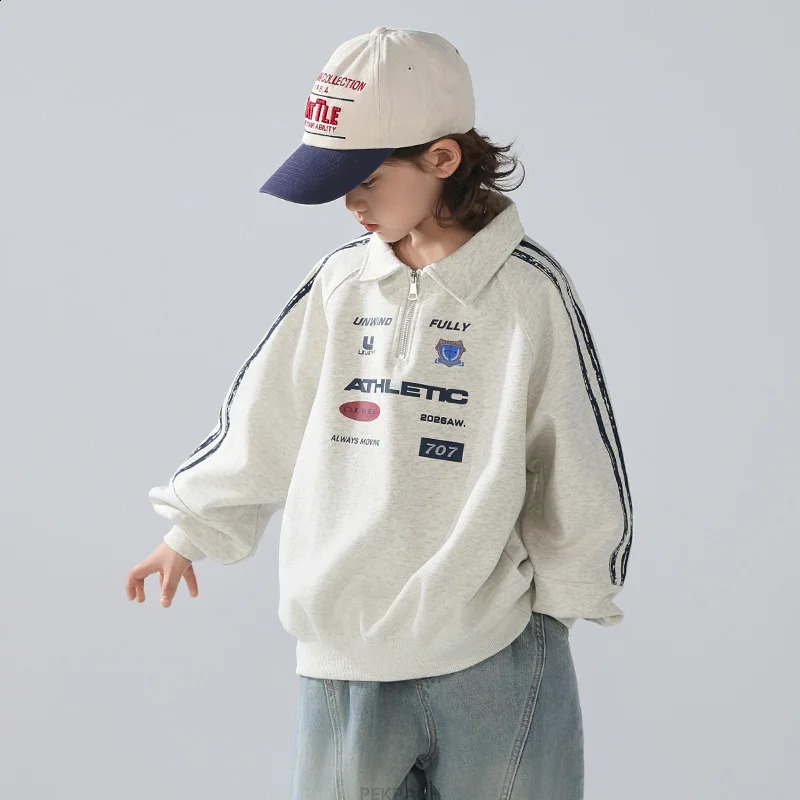 Fashion Korean Boys Long Sleeve Polo Shirt For Teenage Kids Cotton Zipper Up Polo Sweatshirt Child Spring Clothes Poloshirts 250319
