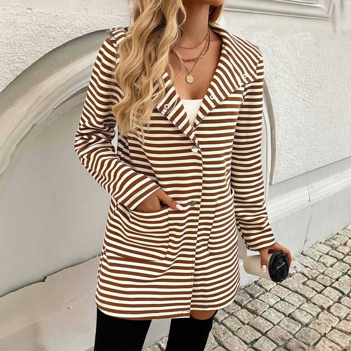 YJKDYK Spring and Autumn Womens Jacket Hoodie with Cardigan Casual Loose Coat Knitted Long Sleeve 250317