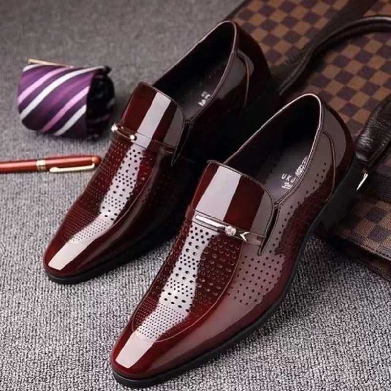 Pointed Toe Mens Social Shoes Patent Leather Dress Shoes Mens Breathable Summer Bright Top 2024 Style Casual Business ShoesXJ250319
