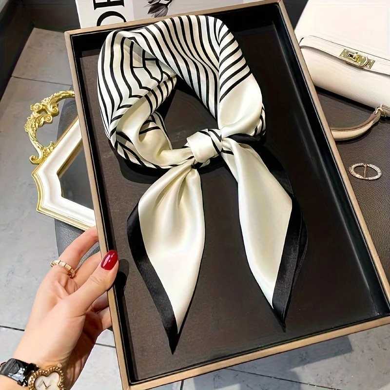Fashion Stripes Satin Neckerchief Luxury Ladies Imitation Silk Square Scarf Breathable Bandana Wrap Wens Bandana X250319