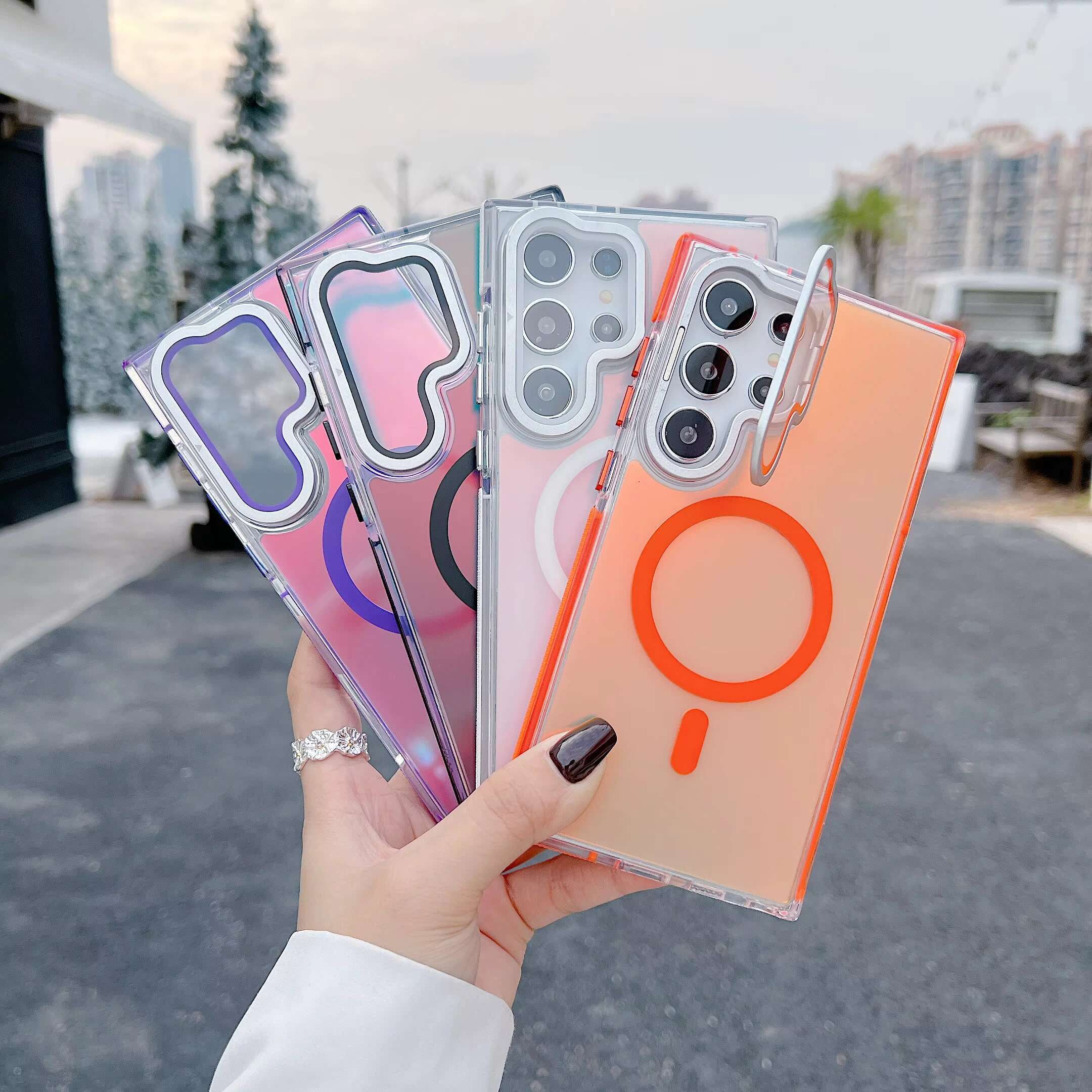 For Samsung S24 Ultra S24+ and Other Series Chameleon Design Wireless Charge Magnetic Shockproof Phone Case With Camera Stand