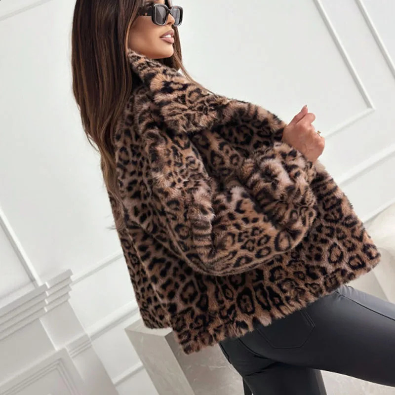 Casual loose jacket autumn and winter womens top fashion leopard print womens jacket cardigan jacket 250317