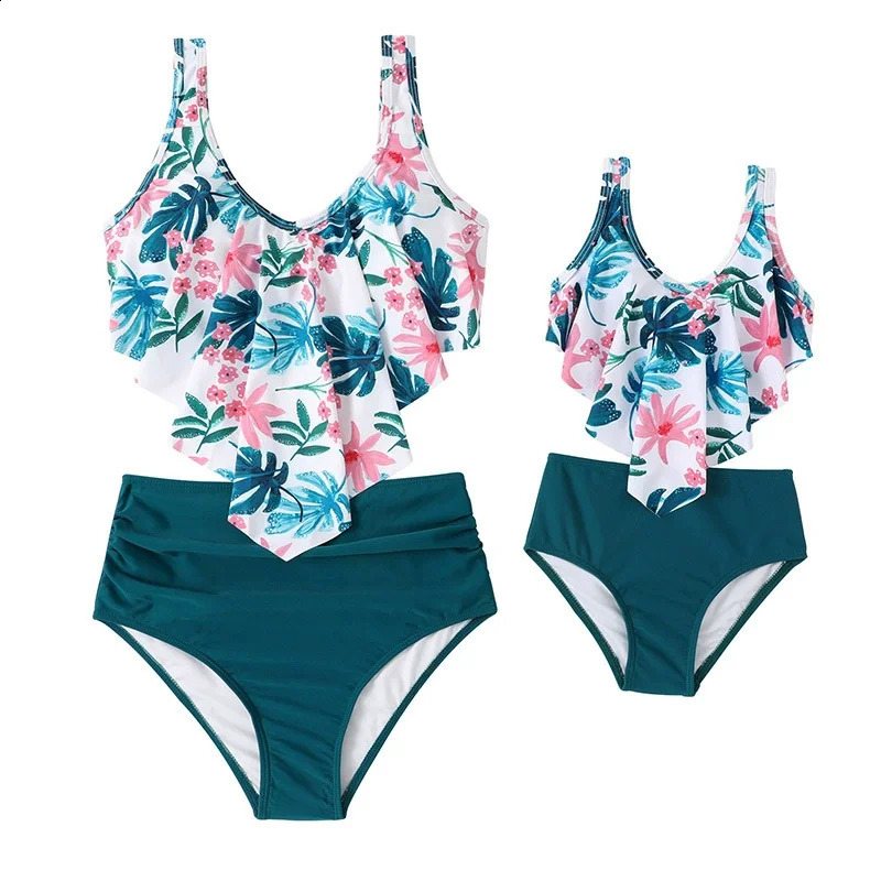 Summer Mother Daughter Swimsuits Flower Mommy And Me Swimwear Bikini Family Look Mom Daughter Bathing Family Matching Clothes 250319