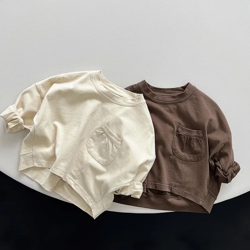 Baby Boys Girls Long Sleeve T Shirts Autumn Kids Solid Casual Bottoming Shirt Toddler Loose Versatile Tops Children Clothes 250319