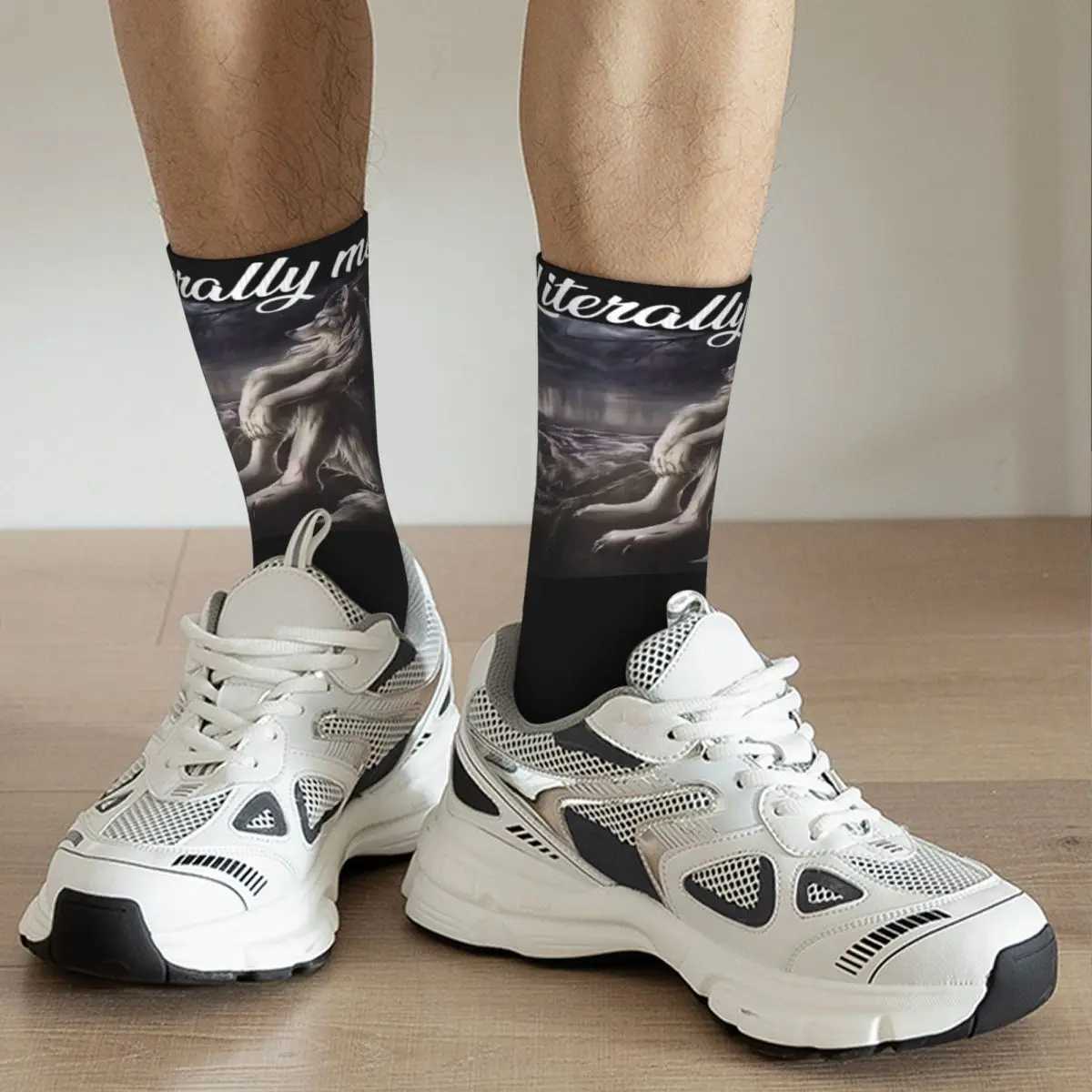 Literally Me Wolf Funny Meme Theme Crew Socks Accessories for Female Non-slip Print Socks X250319
