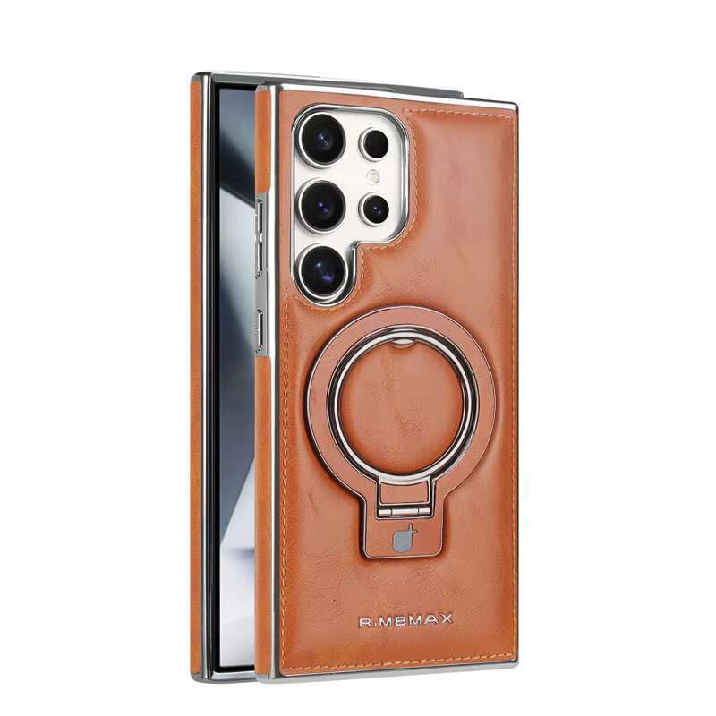 Business PU Leather Magnetic Phone Case for Samsung S23 S24 S25 Ultra Plus With Ring Stand Wireless Charging Shockproof Cover